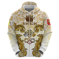 Vatican Gold Baroque Zip Hoodie Papal Crown & Keys Vintage Catholic