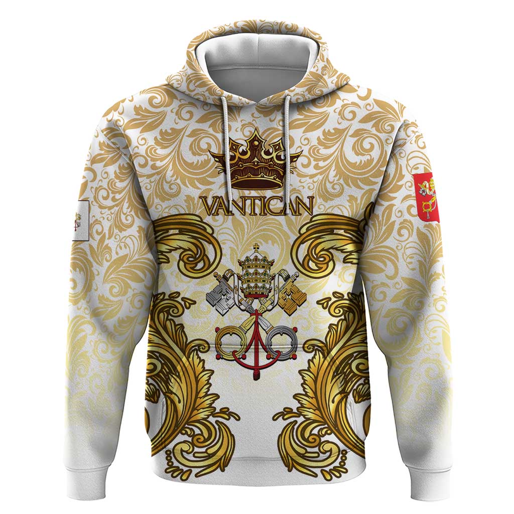 Vatican Gold Baroque Zip Hoodie Papal Crown & Keys Vintage Catholic