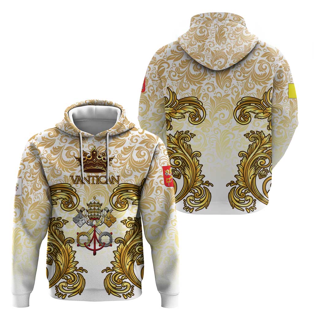 Vatican Gold Baroque Zip Hoodie Papal Crown & Keys Vintage Catholic