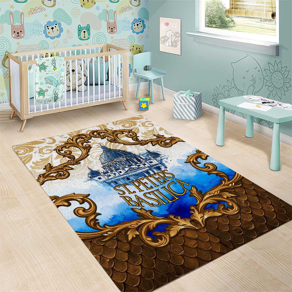 Vatican Baroque Area Rug St. Peter’s Basilica & Catholic Flag Gold Ornate