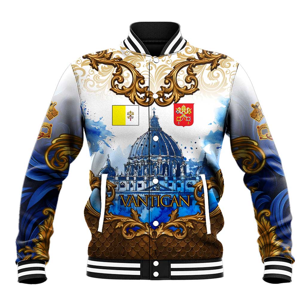 Vatican Baroque Baseball Jacket St. Peter’s Basilica & Catholic Flag Gold Ornate