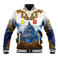 Vatican Baroque Baseball Jacket St. Peter’s Basilica & Catholic Flag Gold Ornate