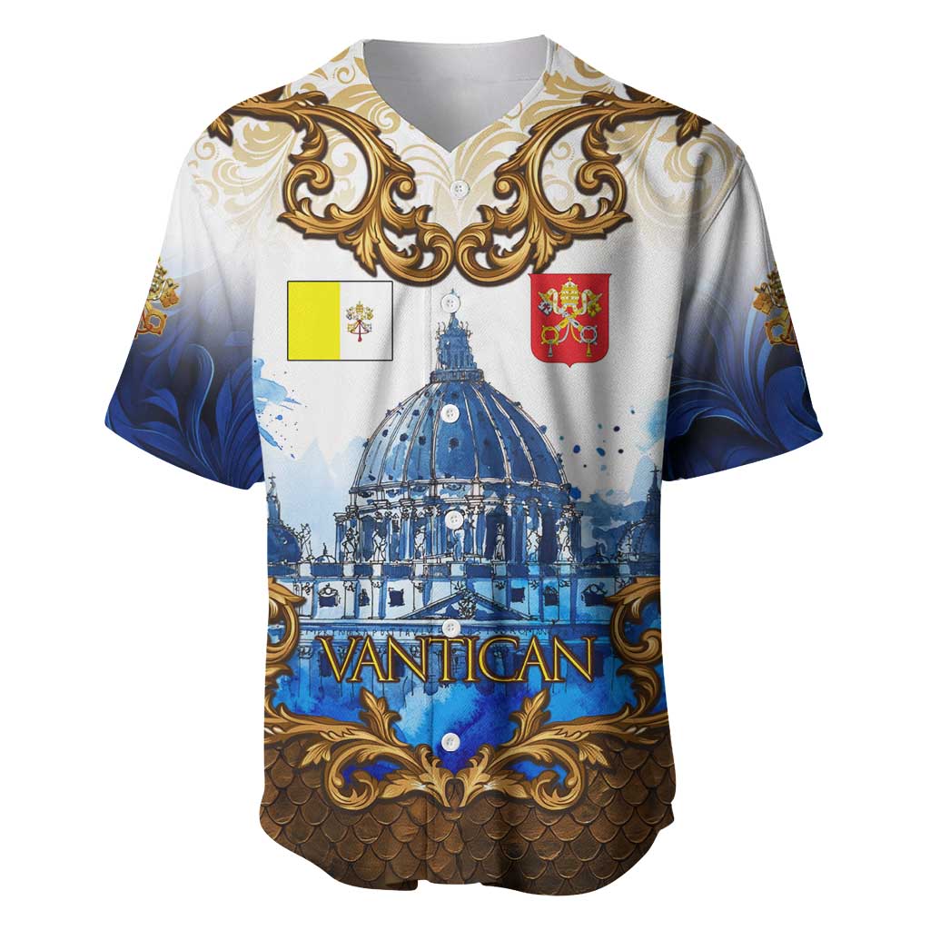 Vatican Baroque Baseball Jersey St. Peter’s Basilica & Catholic Flag Gold Ornate