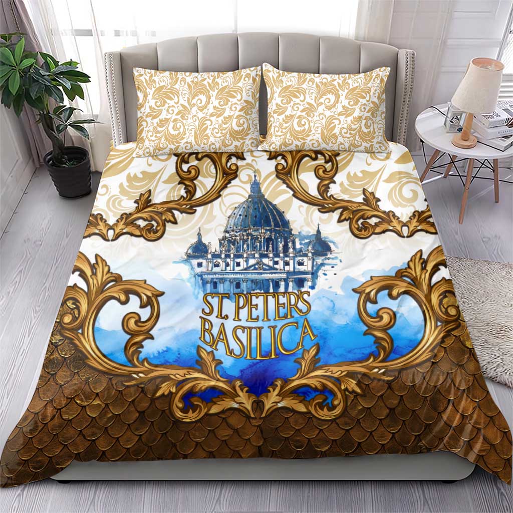 Vatican Baroque Bedding Set St. Peter’s Basilica & Catholic Flag Gold Ornate