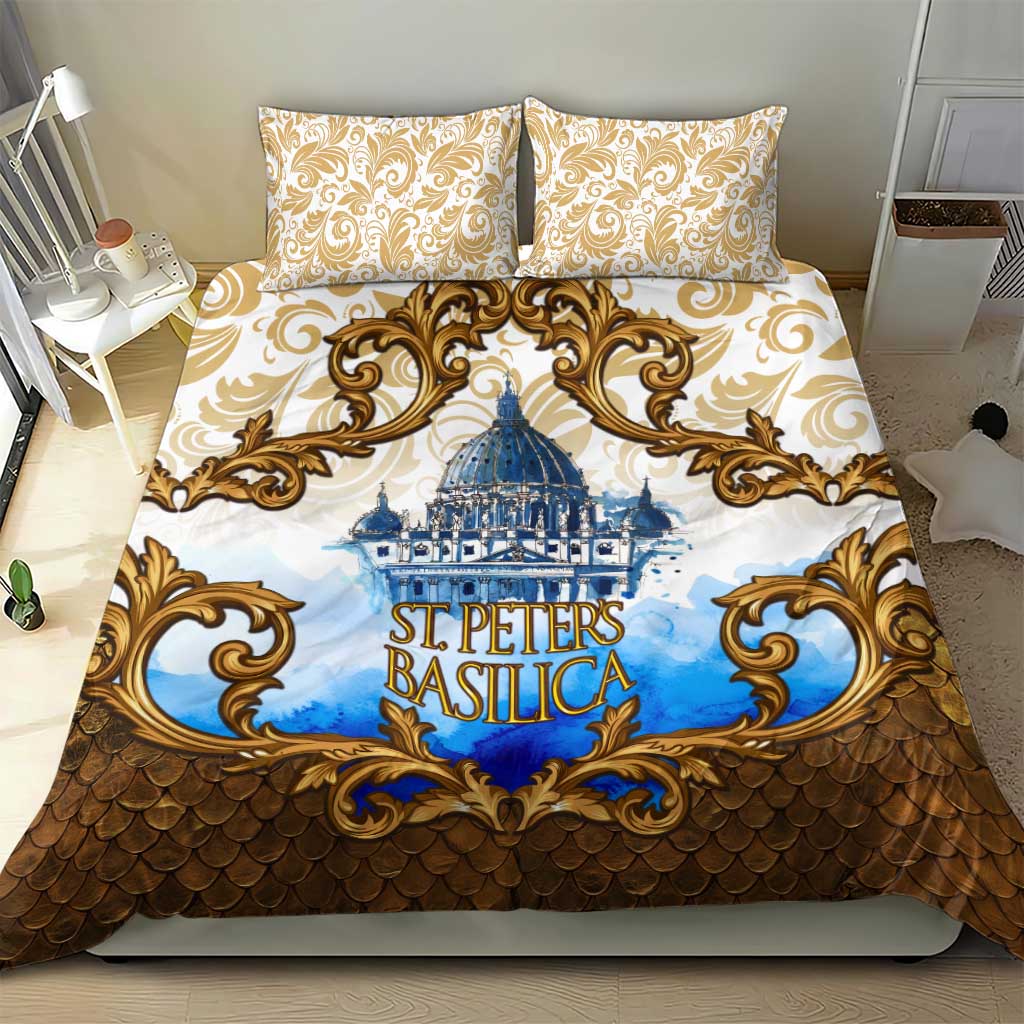 Vatican Baroque Bedding Set St. Peter’s Basilica & Catholic Flag Gold Ornate