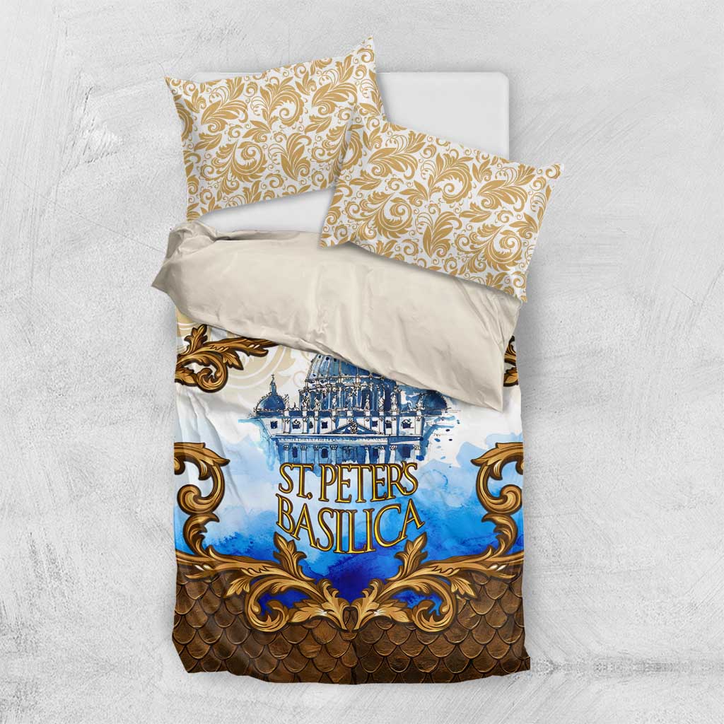 Vatican Baroque Bedding Set St. Peter’s Basilica & Catholic Flag Gold Ornate