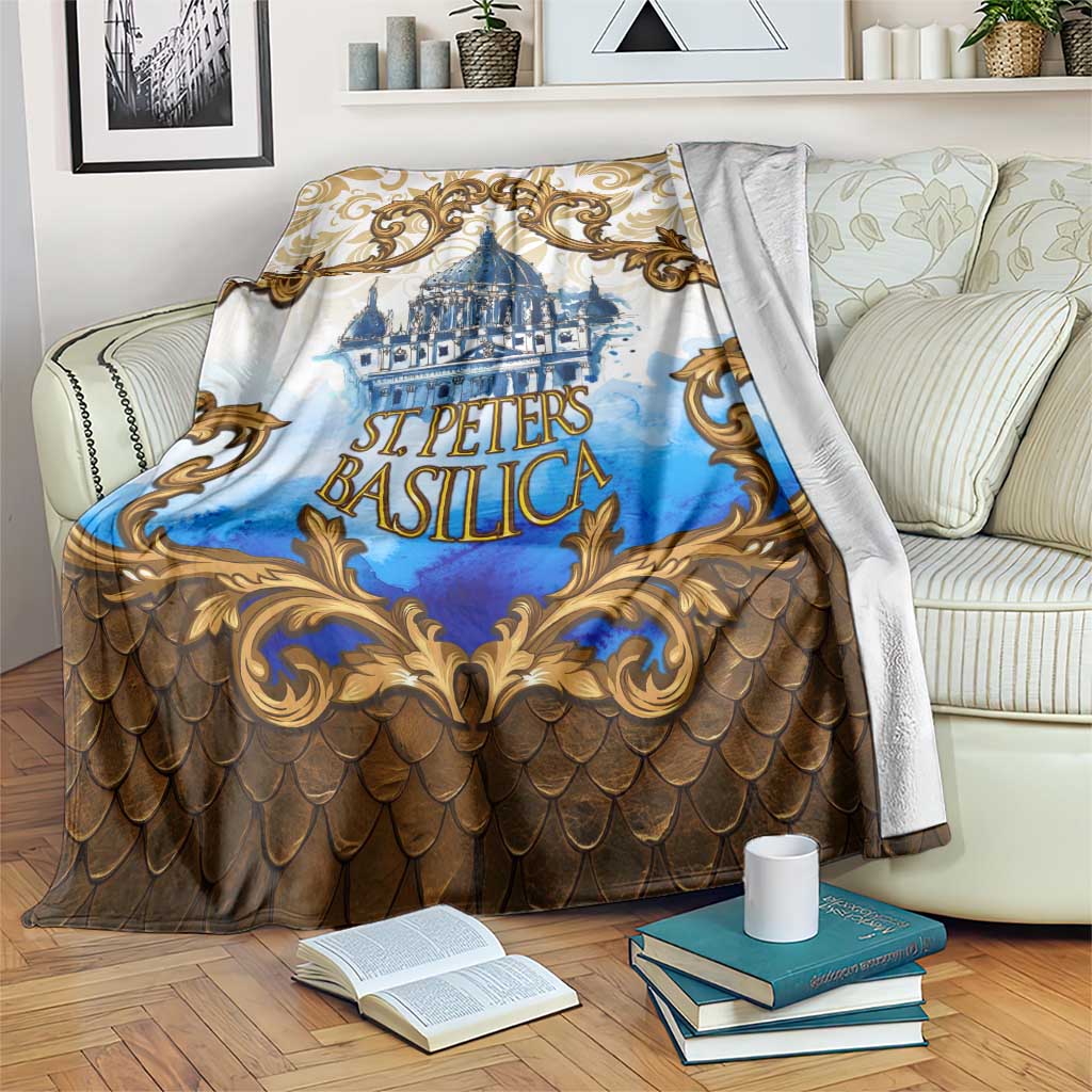 Vatican Baroque Blanket St. Peter’s Basilica & Catholic Flag Gold Ornate