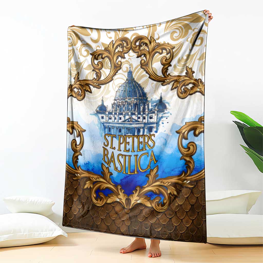 Vatican Baroque Blanket St. Peter’s Basilica & Catholic Flag Gold Ornate