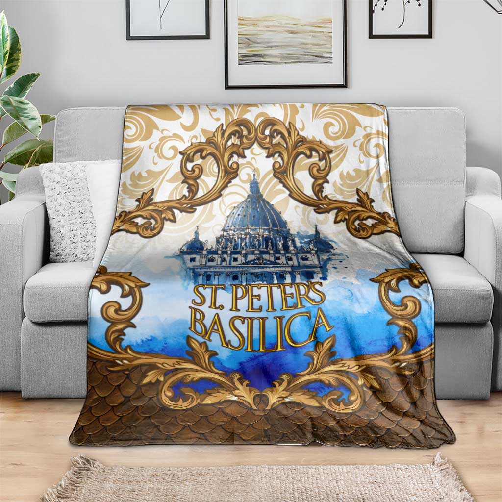 Vatican Baroque Blanket St. Peter’s Basilica & Catholic Flag Gold Ornate