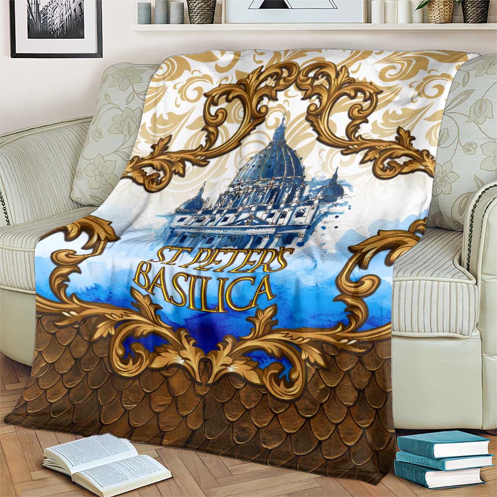 Vatican Baroque Blanket St. Peter’s Basilica & Catholic Flag Gold Ornate