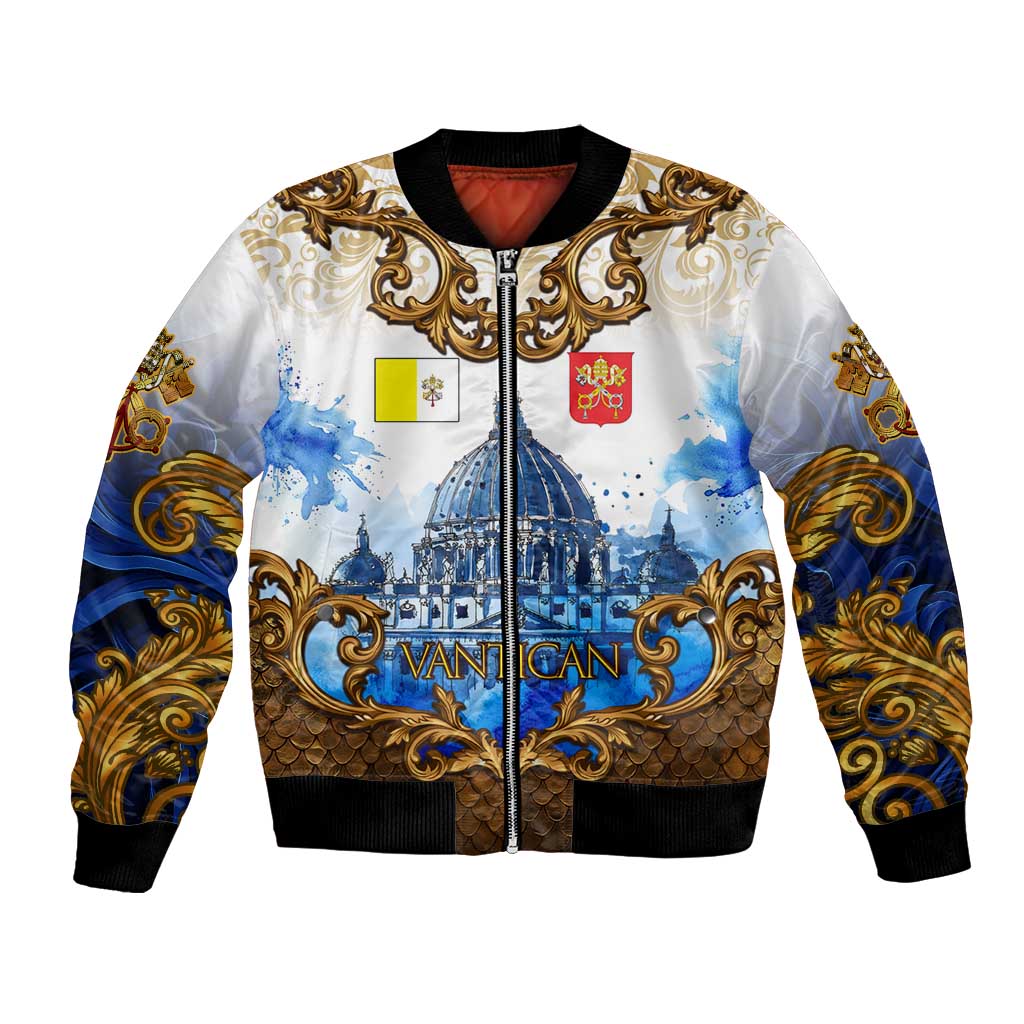 Vatican Baroque Bomber Jacket St. Peter’s Basilica & Catholic Flag Gold Ornate