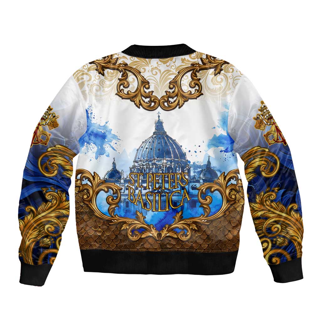 Vatican Baroque Bomber Jacket St. Peter’s Basilica & Catholic Flag Gold Ornate