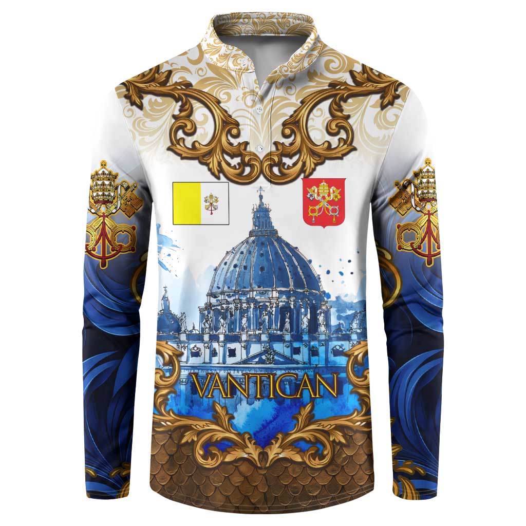Vatican Baroque Button Sweatshirt St. Peter’s Basilica & Catholic Flag Gold Ornate