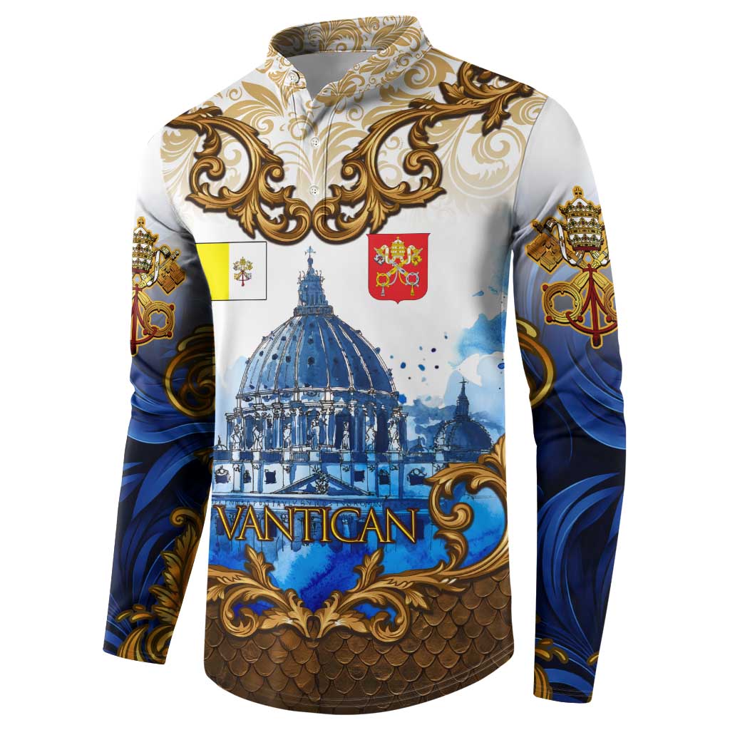 Vatican Baroque Button Sweatshirt St. Peter’s Basilica & Catholic Flag Gold Ornate