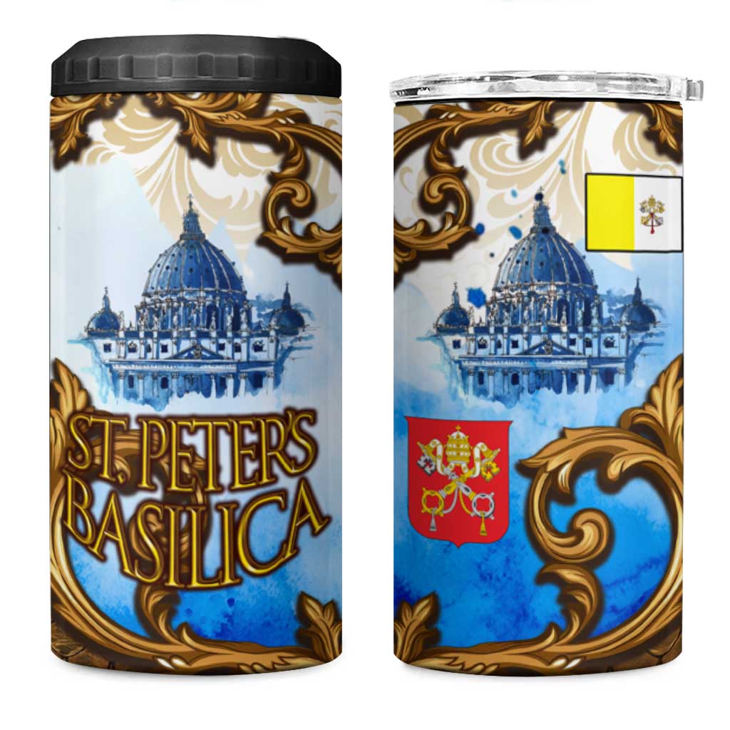 Vatican Baroque 4 in 1 Can Cooler Tumbler St. Peter’s Basilica & Catholic Flag Gold Ornate