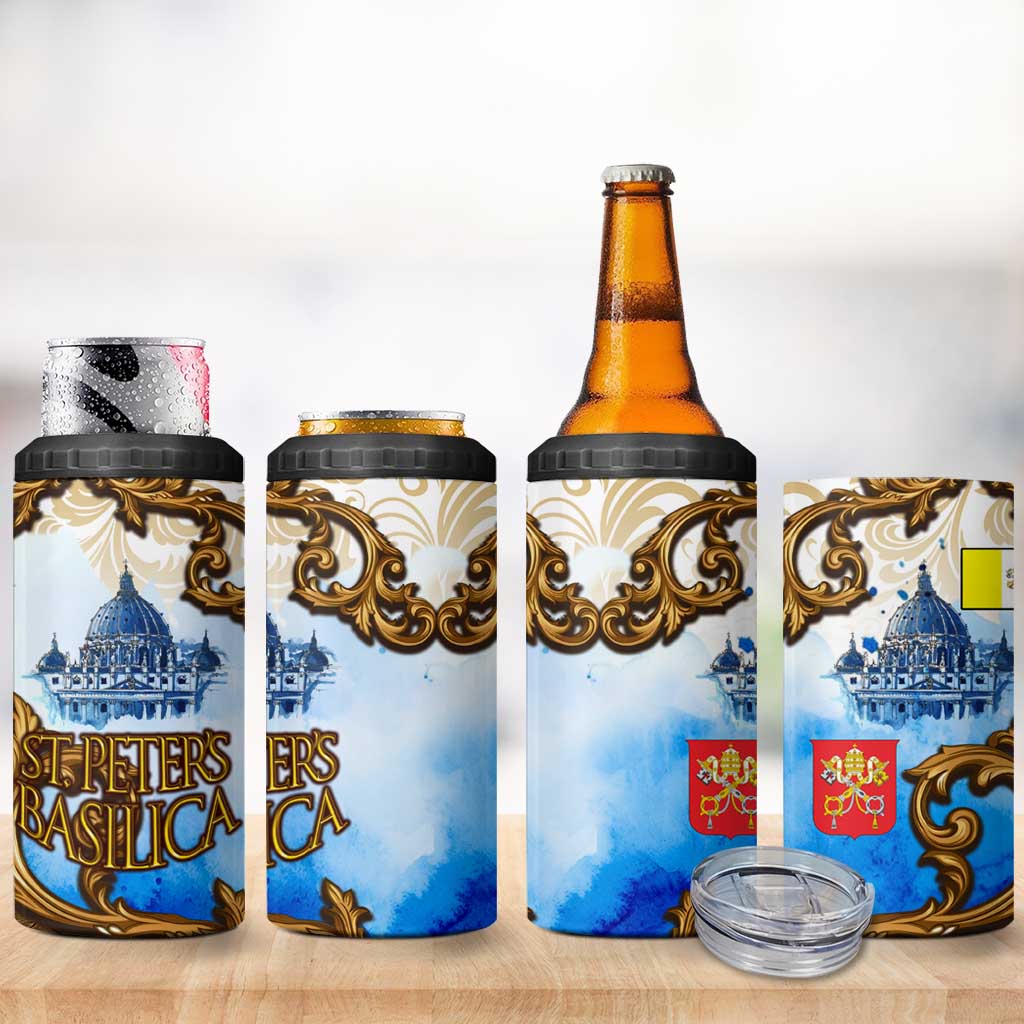 Vatican Baroque 4 in 1 Can Cooler Tumbler St. Peter’s Basilica & Catholic Flag Gold Ornate