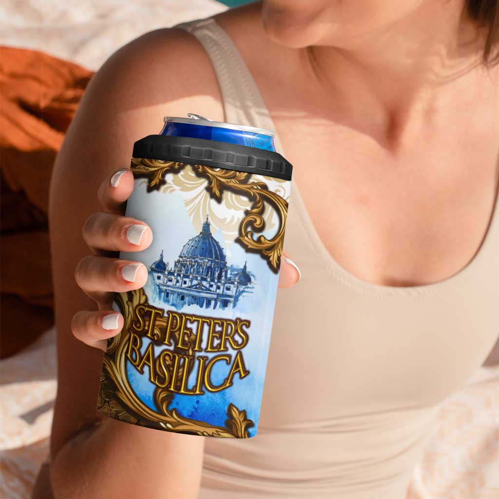 Vatican Baroque 4 in 1 Can Cooler Tumbler St. Peter’s Basilica & Catholic Flag Gold Ornate