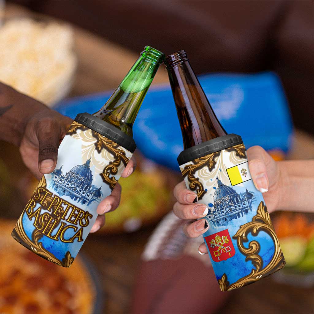 Vatican Baroque 4 in 1 Can Cooler Tumbler St. Peter’s Basilica & Catholic Flag Gold Ornate