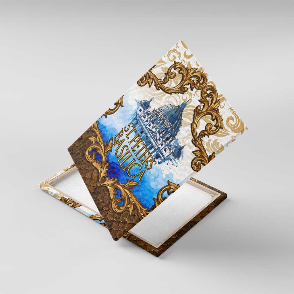 Vatican Baroque Canvas Wall Art St. Peter’s Basilica & Catholic Flag Gold Ornate