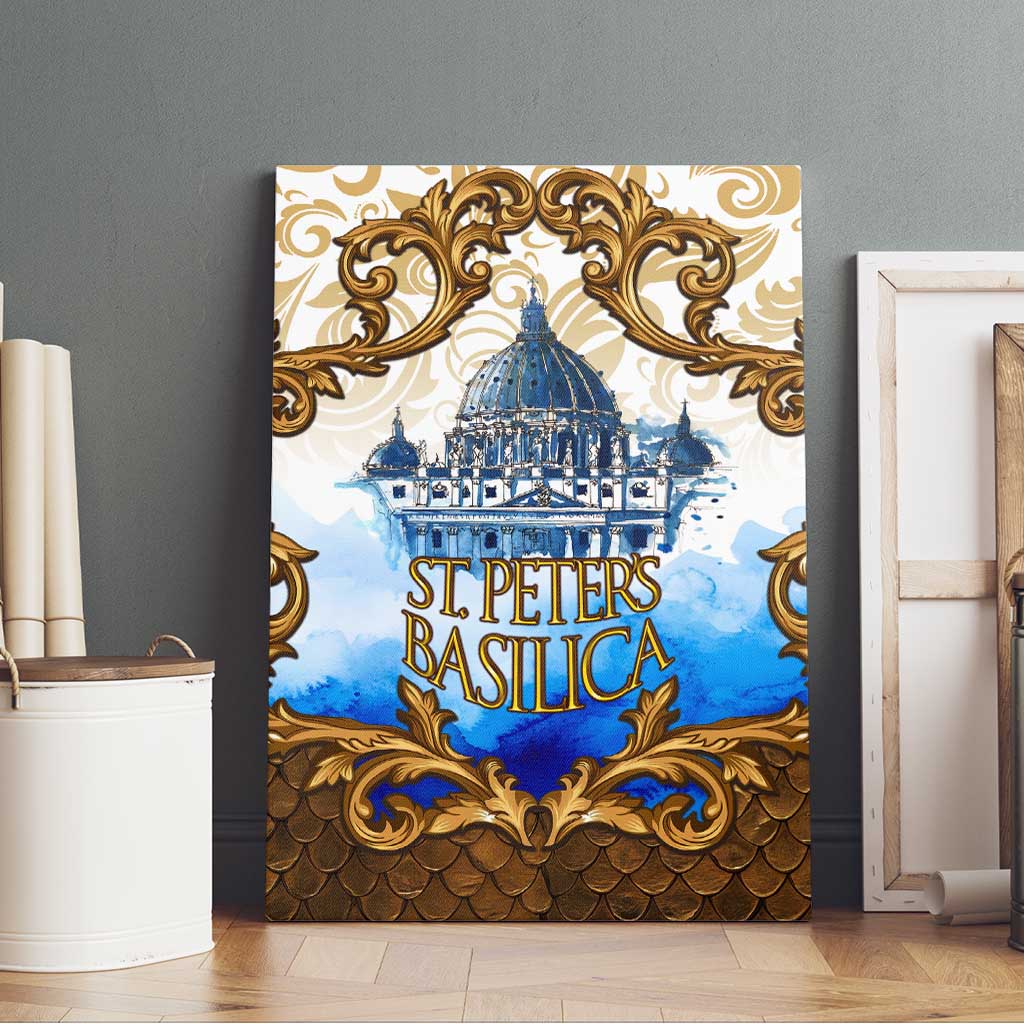Vatican Baroque Canvas Wall Art St. Peter’s Basilica & Catholic Flag Gold Ornate