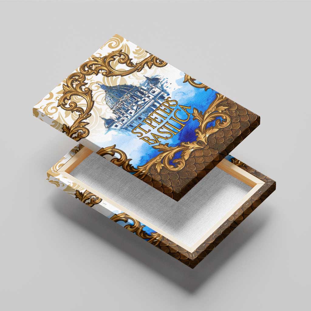 Vatican Baroque Canvas Wall Art St. Peter’s Basilica & Catholic Flag Gold Ornate