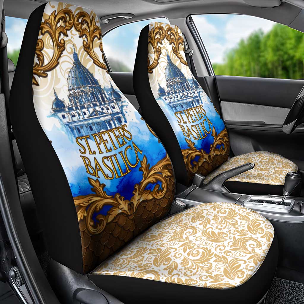 Vatican Baroque Car Seat Cover St. Peter’s Basilica & Catholic Flag Gold Ornate