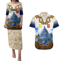 Vatican Baroque Couples Matching Puletasi and Hawaiian Shirt St. Peter’s Basilica & Catholic Flag Gold Ornate