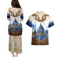 Vatican Baroque Couples Matching Puletasi and Hawaiian Shirt St. Peter’s Basilica & Catholic Flag Gold Ornate