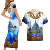 Vatican Baroque Couples Matching Short Sleeve Bodycon Dress and Hawaiian Shirt St. Peter’s Basilica & Catholic Flag Gold Ornate