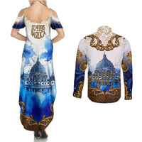 Vatican Baroque Couples Matching Summer Maxi Dress and Long Sleeve Button Shirt St. Peter’s Basilica & Catholic Flag Gold Ornate
