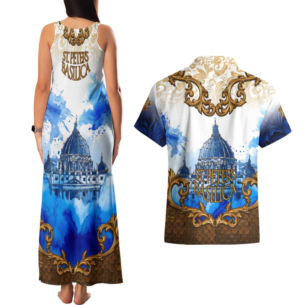 Vatican Baroque Couples Matching Tank Maxi Dress and Hawaiian Shirt St. Peter’s Basilica & Catholic Flag Gold Ornate