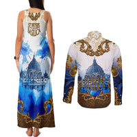 Vatican Baroque Couples Matching Tank Maxi Dress and Long Sleeve Button Shirt St. Peter’s Basilica & Catholic Flag Gold Ornate