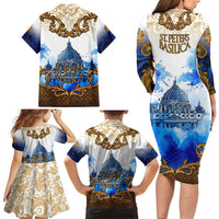 Vatican Baroque Family Matching Long Sleeve Bodycon Dress and Hawaiian Shirt St. Peter’s Basilica & Catholic Flag Gold Ornate