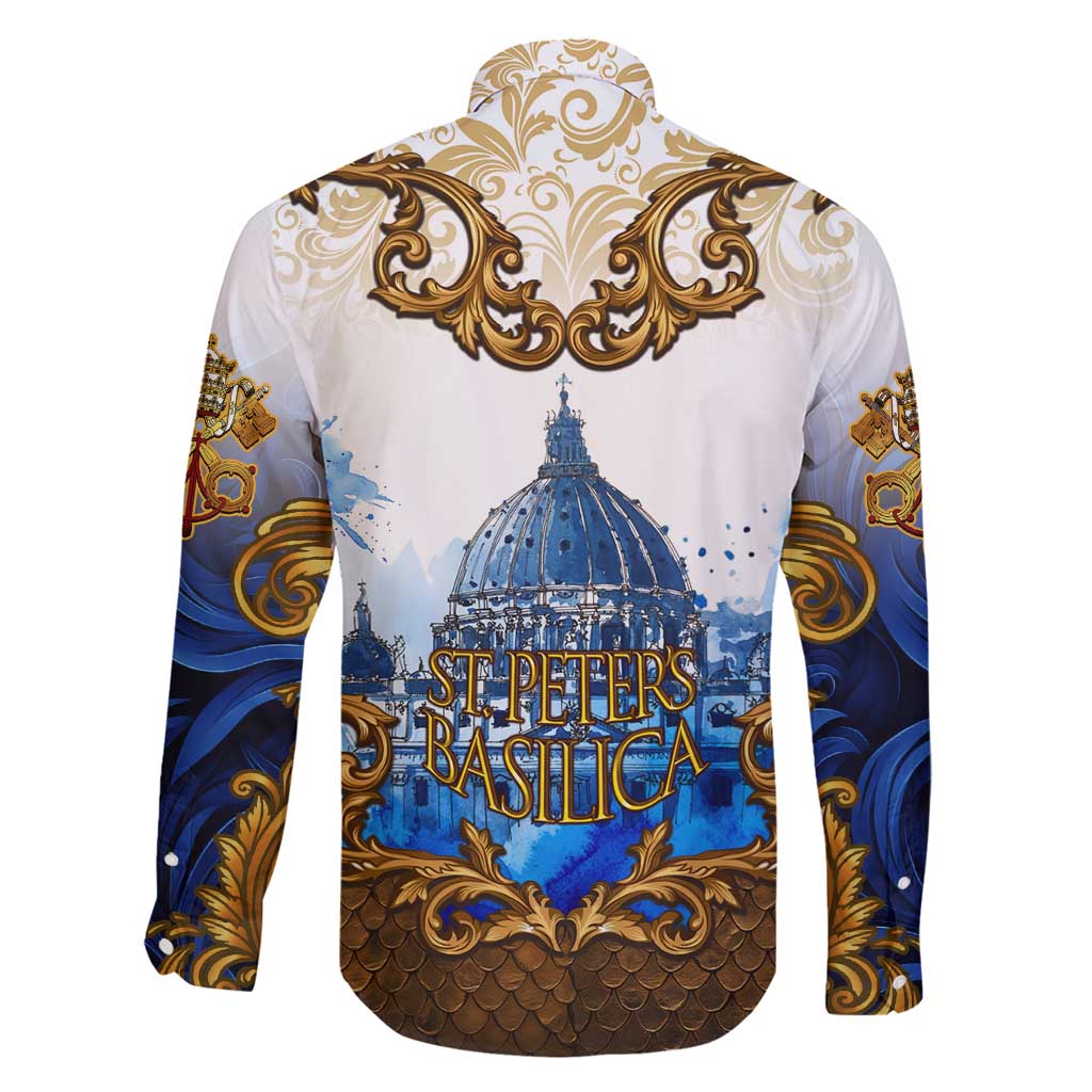 Vatican Baroque Family Matching Long Sleeve Bodycon Dress and Hawaiian Shirt St. Peter’s Basilica & Catholic Flag Gold Ornate