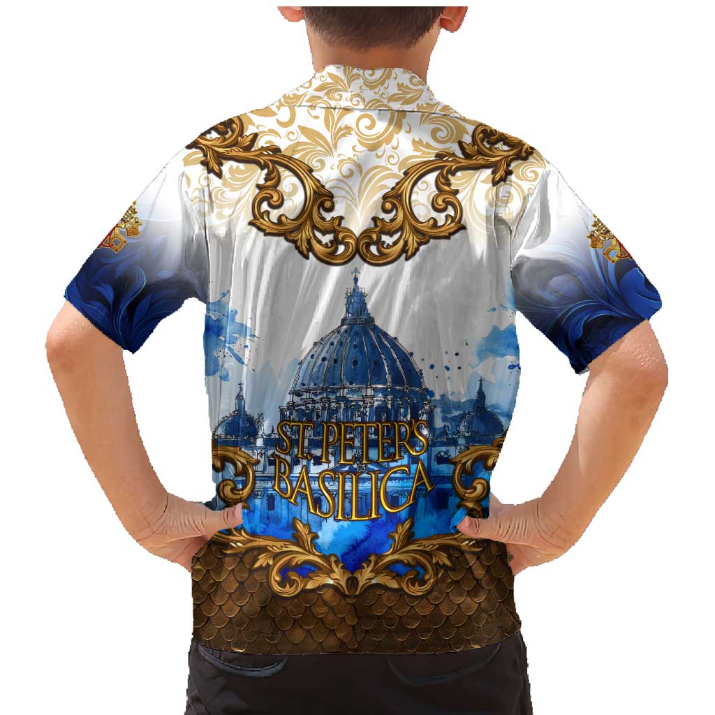 Vatican Baroque Family Matching Mermaid Dress and Hawaiian Shirt St. Peter’s Basilica & Catholic Flag Gold Ornate