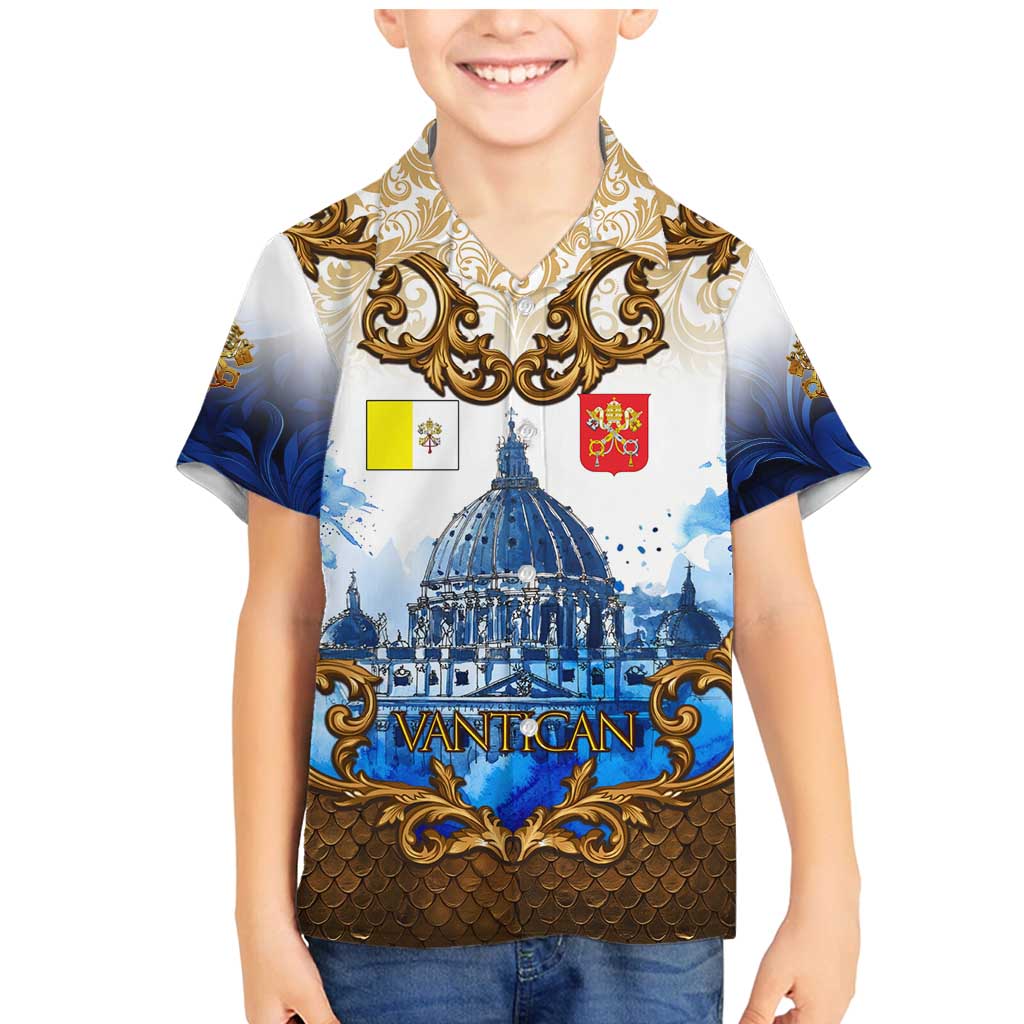 Vatican Baroque Family Matching Mermaid Dress and Hawaiian Shirt St. Peter’s Basilica & Catholic Flag Gold Ornate