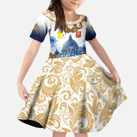Vatican Baroque Family Matching Off The Shoulder Long Sleeve Dress and Hawaiian Shirt St. Peter’s Basilica & Catholic Flag Gold Ornate