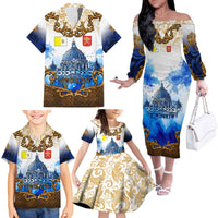 Vatican Baroque Family Matching Off The Shoulder Long Sleeve Dress and Hawaiian Shirt St. Peter’s Basilica & Catholic Flag Gold Ornate