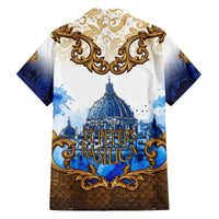 Vatican Baroque Family Matching Off The Shoulder Long Sleeve Dress and Hawaiian Shirt St. Peter’s Basilica & Catholic Flag Gold Ornate