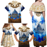 Vatican Baroque Family Matching Off Shoulder Maxi Dress and Hawaiian Shirt St. Peter’s Basilica & Catholic Flag Gold Ornate