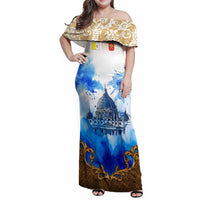 Vatican Baroque Family Matching Off Shoulder Maxi Dress and Hawaiian Shirt St. Peter’s Basilica & Catholic Flag Gold Ornate