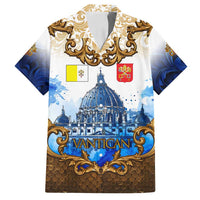 Vatican Baroque Family Matching Off Shoulder Short Dress and Hawaiian Shirt St. Peter’s Basilica & Catholic Flag Gold Ornate