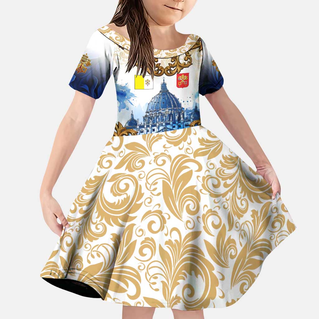 Vatican Baroque Family Matching Puletasi and Hawaiian Shirt St. Peter’s Basilica & Catholic Flag Gold Ornate