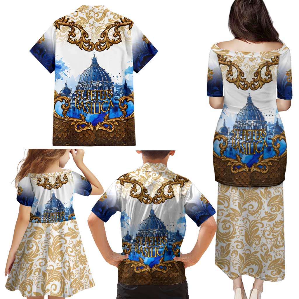 Vatican Baroque Family Matching Puletasi and Hawaiian Shirt St. Peter’s Basilica & Catholic Flag Gold Ornate