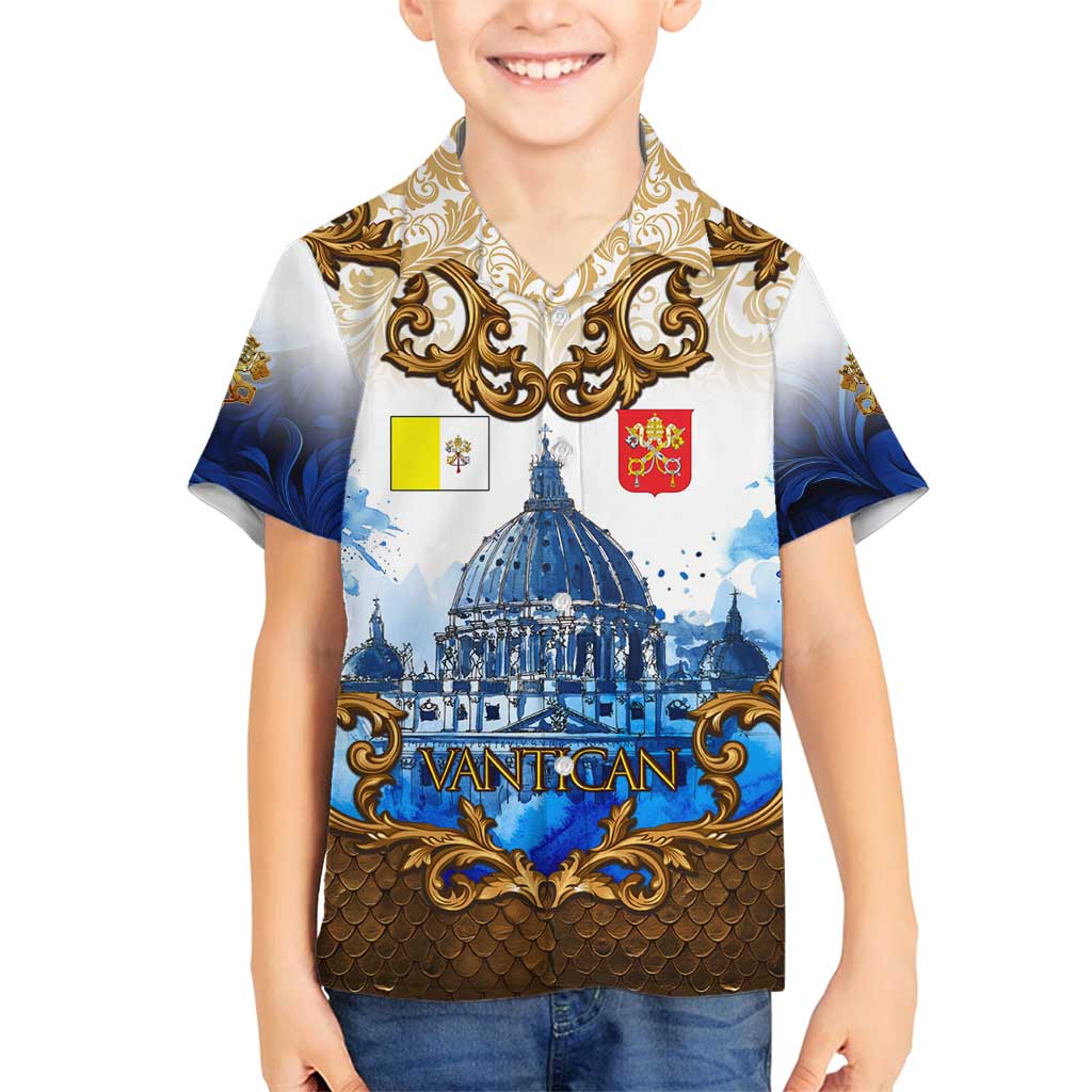 Vatican Baroque Family Matching Puletasi and Hawaiian Shirt St. Peter’s Basilica & Catholic Flag Gold Ornate