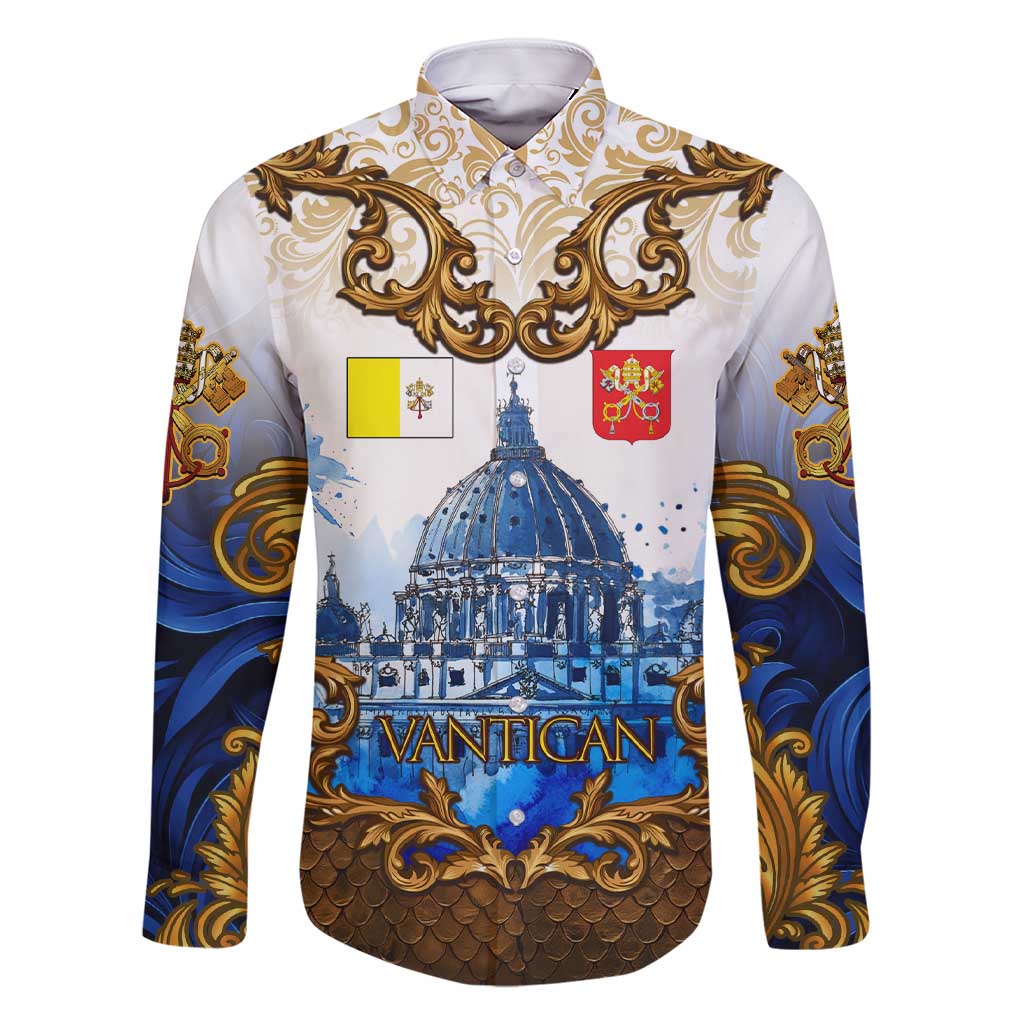 Vatican Baroque Family Matching Short Sleeve Bodycon Dress and Hawaiian Shirt St. Peter’s Basilica & Catholic Flag Gold Ornate