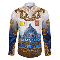Vatican Baroque Family Matching Short Sleeve Bodycon Dress and Hawaiian Shirt St. Peter’s Basilica & Catholic Flag Gold Ornate