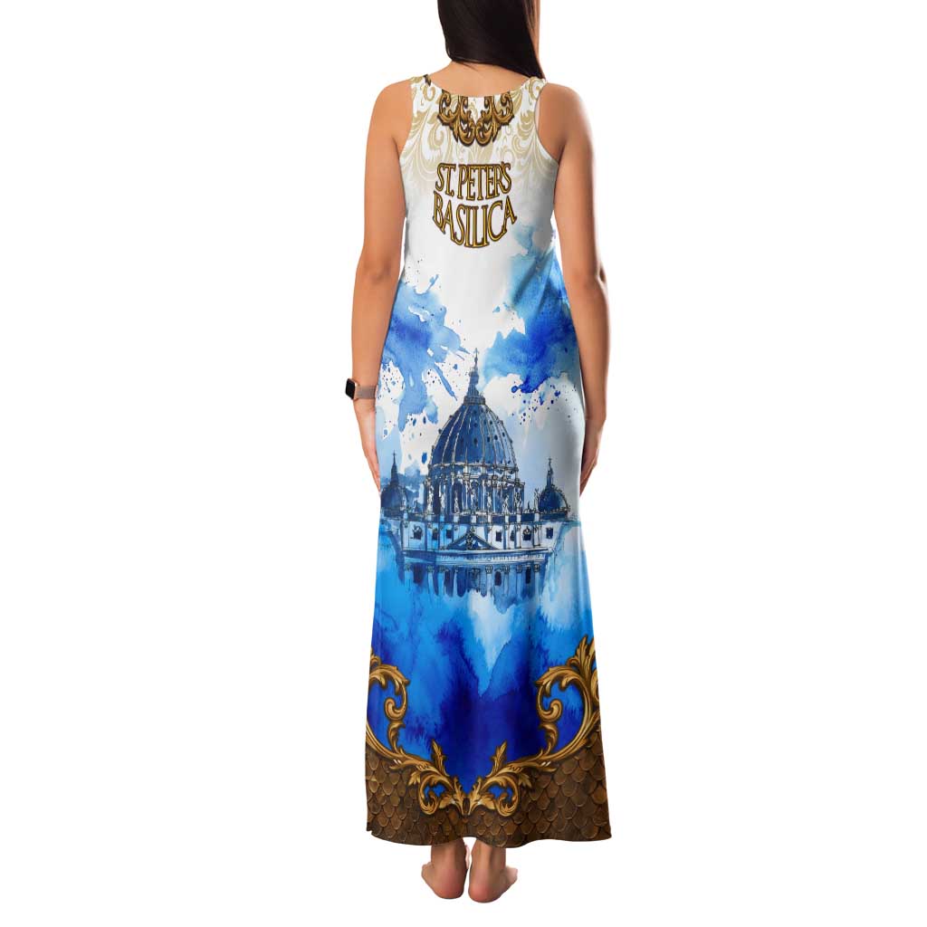 Vatican Baroque Family Matching Tank Maxi Dress and Hawaiian Shirt St. Peter’s Basilica & Catholic Flag Gold Ornate