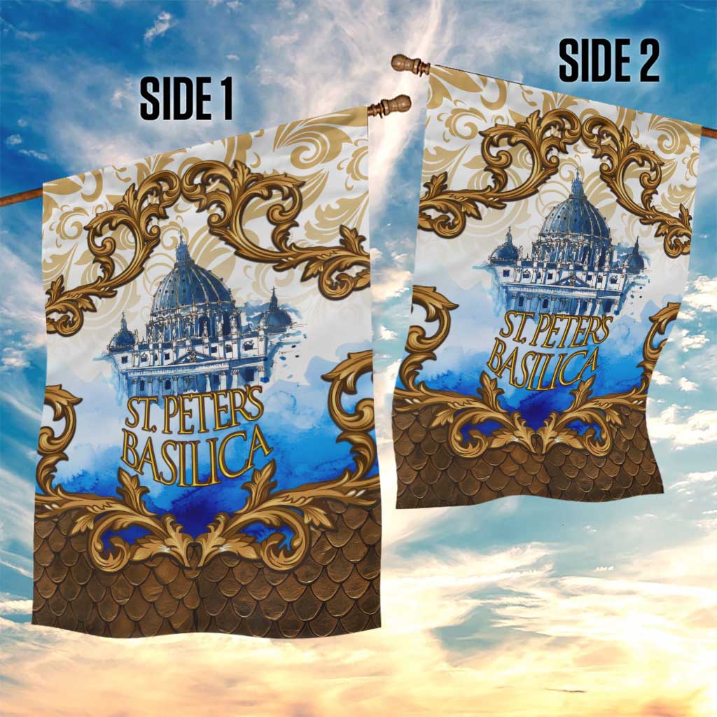 Vatican Baroque Garden Flag St. Peter’s Basilica & Catholic Flag Gold Ornate