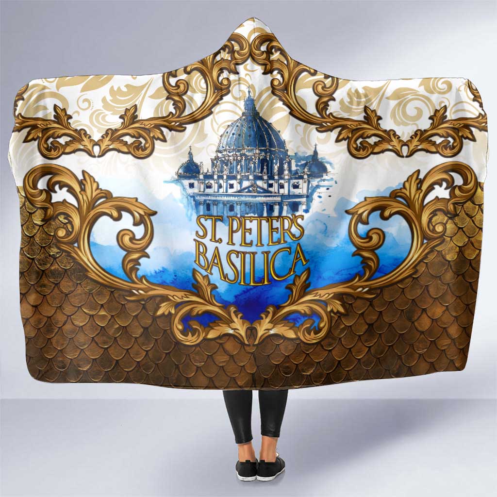 Vatican Baroque Hooded Blanket St. Peter’s Basilica & Catholic Flag Gold Ornate